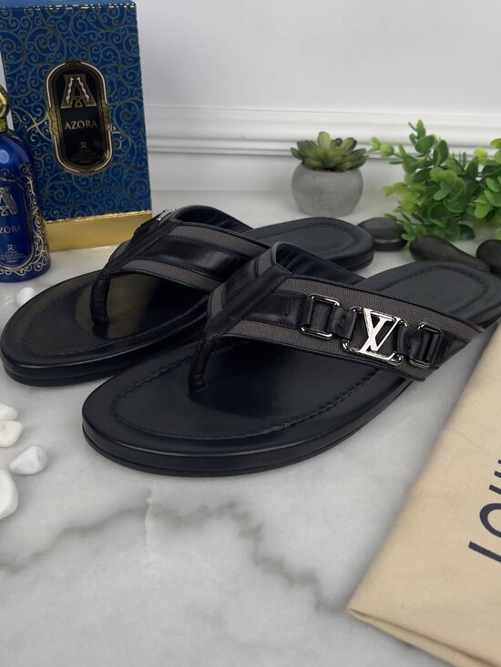 Louis Vuitton Thong Sandals Logo Dark Blue Leather 8.5 LV or 9.5 US or 42.5 EUR main image 8